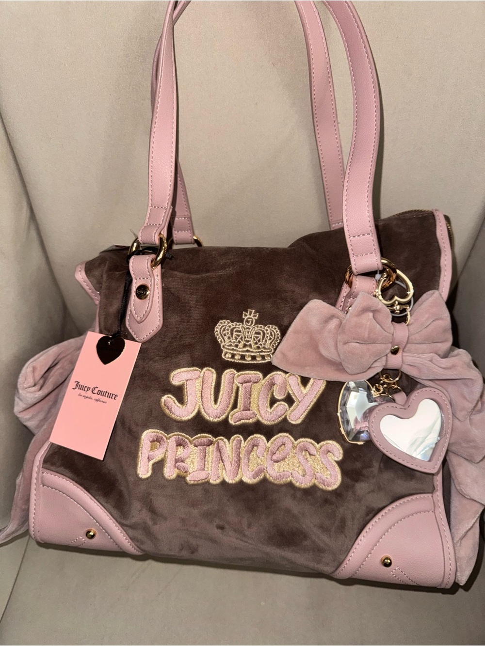 Juicy Couture Pink & Brown 'Juicy Princess' Bow Tote